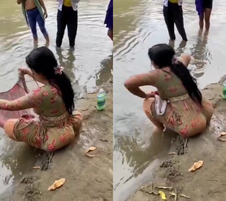 பொது இடத்தில் சூத்தை ஆட்டி துணி துவைக்கிறள்